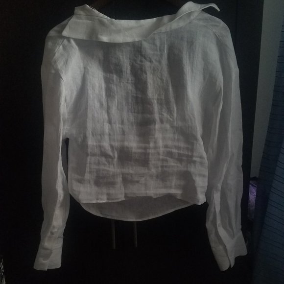 NWt DRAPED 100% LINEN WHTE SHIRT. - Picture 4 of 5